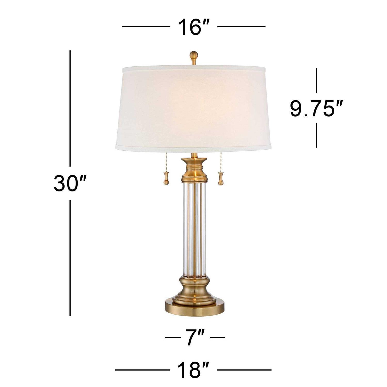 Vienna Full Spectrum Rolland Traditional Table Lamps 30 Tall Set of 2 Clear Glass Antique Brass Gold Off-White Fabric Drum Shade for Bedroom Living