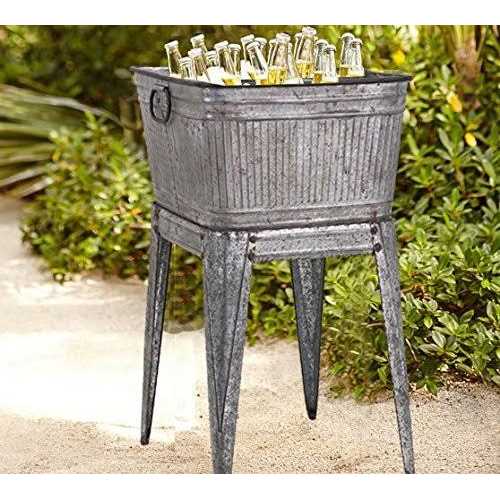 Benzara Multi Functional Galvanized Metal Tub on Stand BM16184