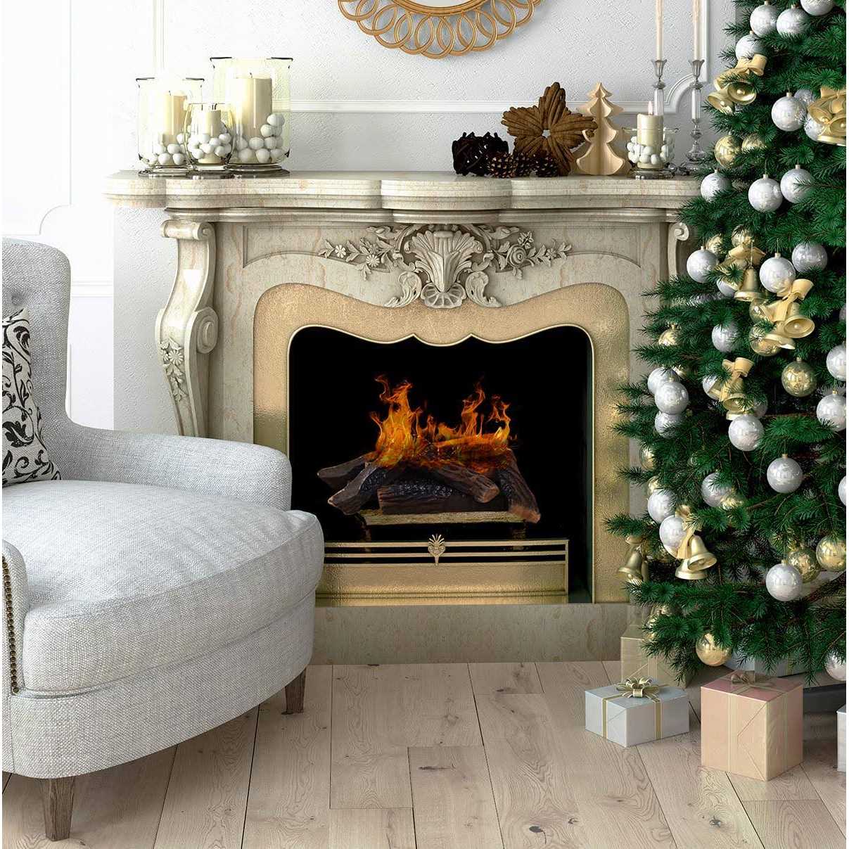 Barton 10-Pieces Ceramic Fireplace Log Stack Wood Log Gas Realistic Logs Set Fireplace Indoor / Outdoor