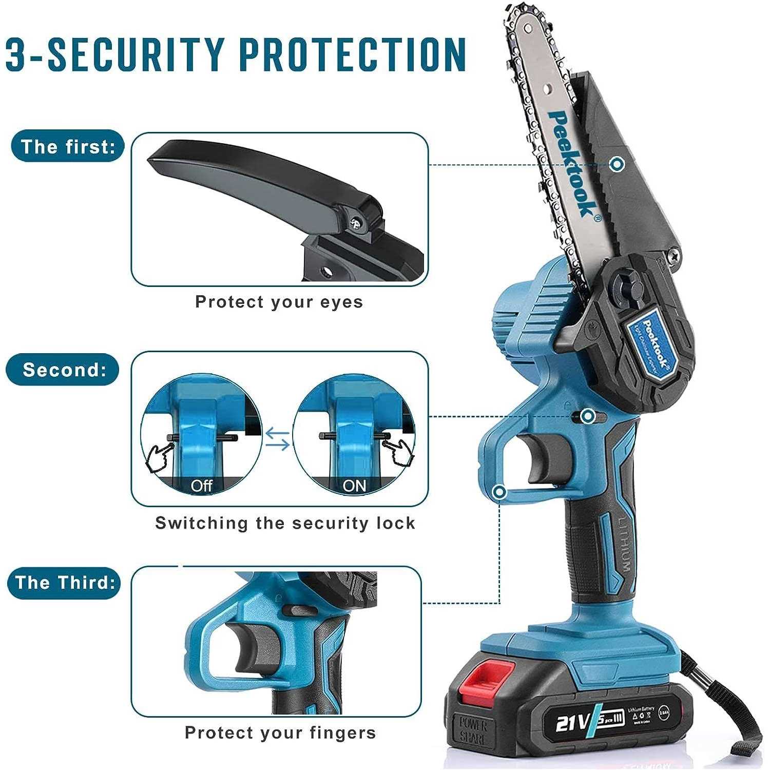 6-Inch Mini Chainsaw Peektook Electric Chainsaw Cordless Chain Saw with 2 Large