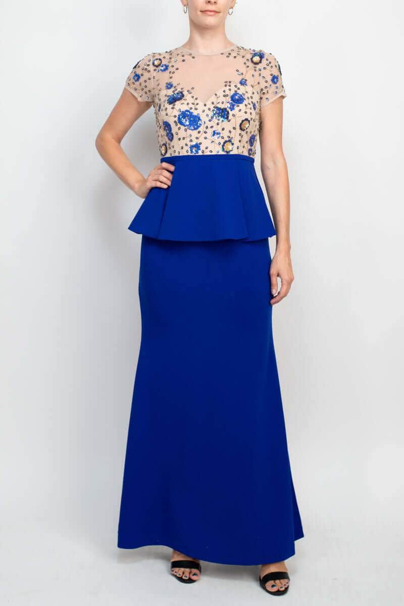 Peplum Waist Embroidered Evening Gown
