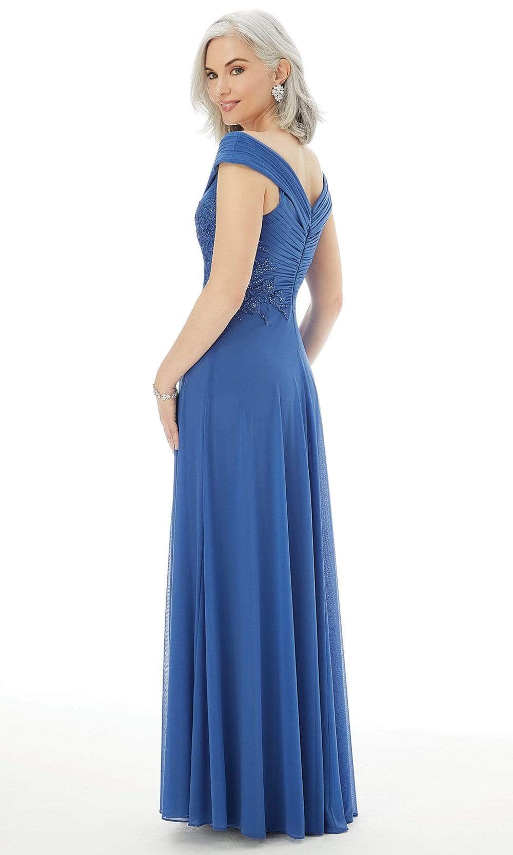 72229 Appliqued Pleated Off Shoulder A-Line Gown