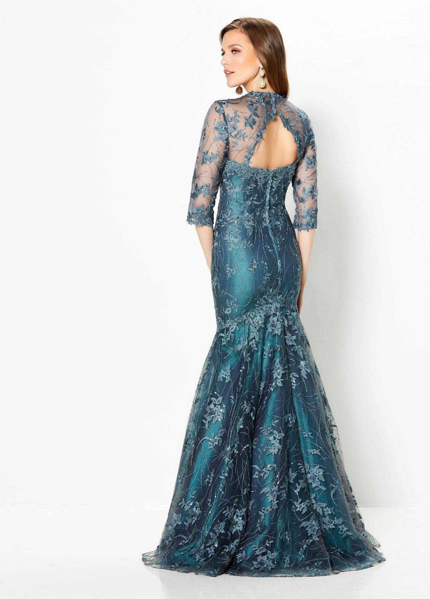 219979 Embroidered Lace Illusion Trumpet Dress