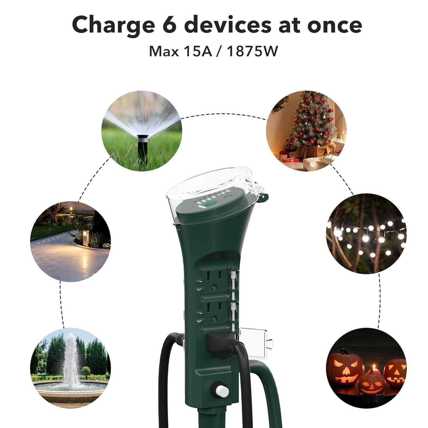 BN-LINK Outdoor Power Stake Timer 100ft Wireless Remote Control Dusk to Dawn Sensor for Outdoor Lights