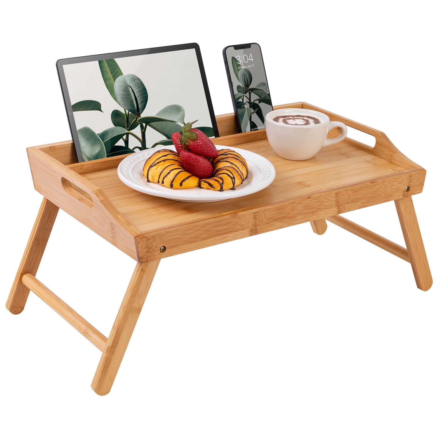 Rossie Home Bamboo Bed Tray, Lap Desk with Phone Holder Fits up to 15.6 inch Laptops and Most Tablets