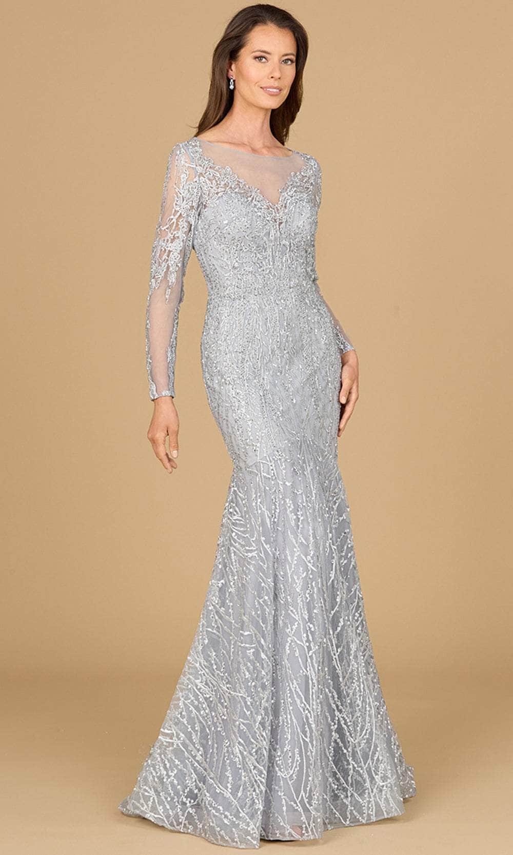 Long Sleeve Applique Evening Gown