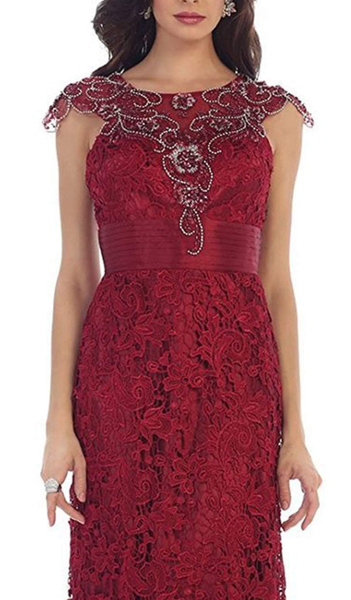 RQ7182 Rhinestone Lace Floral Evening Gown