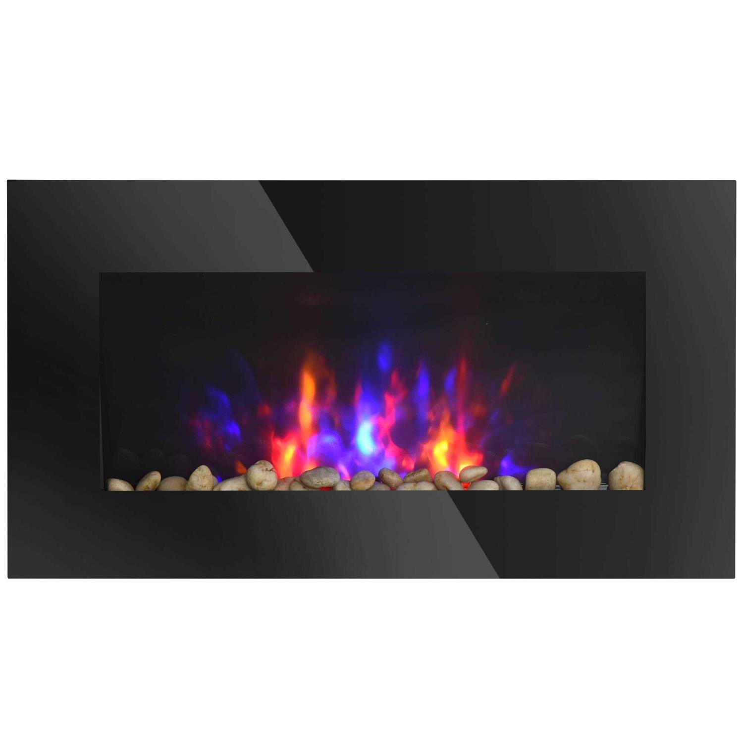 HOMCOM 28.5 1500W Electric Wall-Mounted Fireplace with Flame Effect 7 Color Background Light and Side Light
