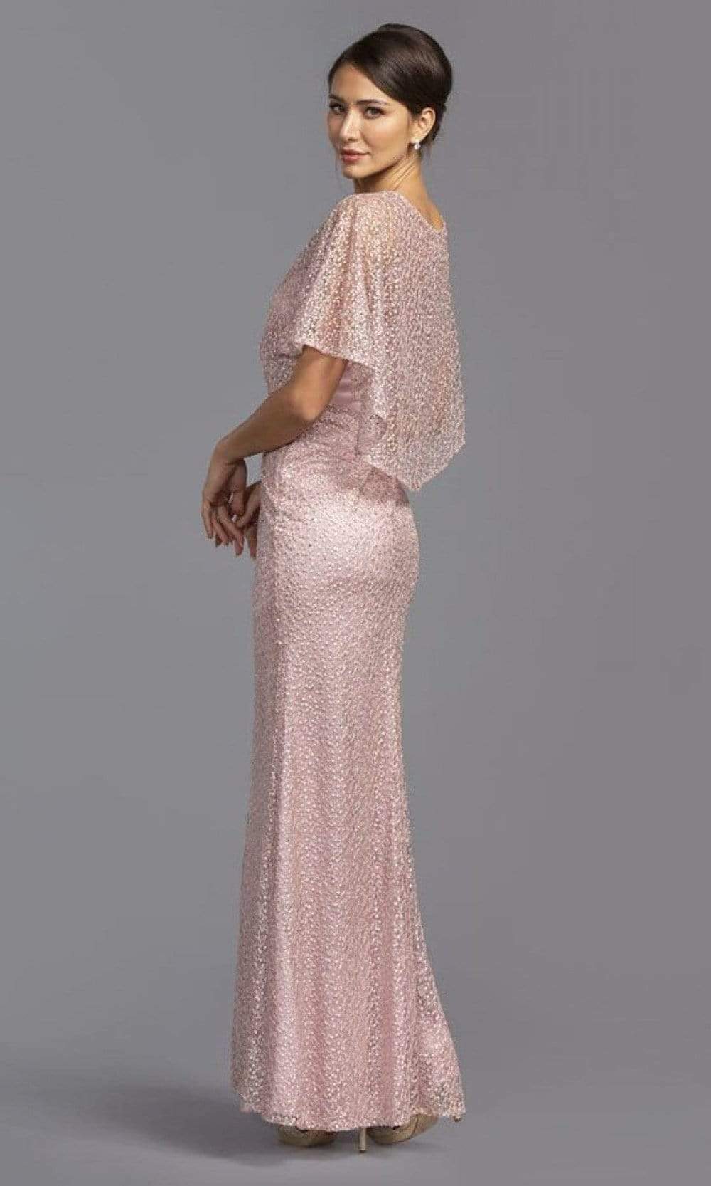 M2111 Rhinestone Studded Caped Dress