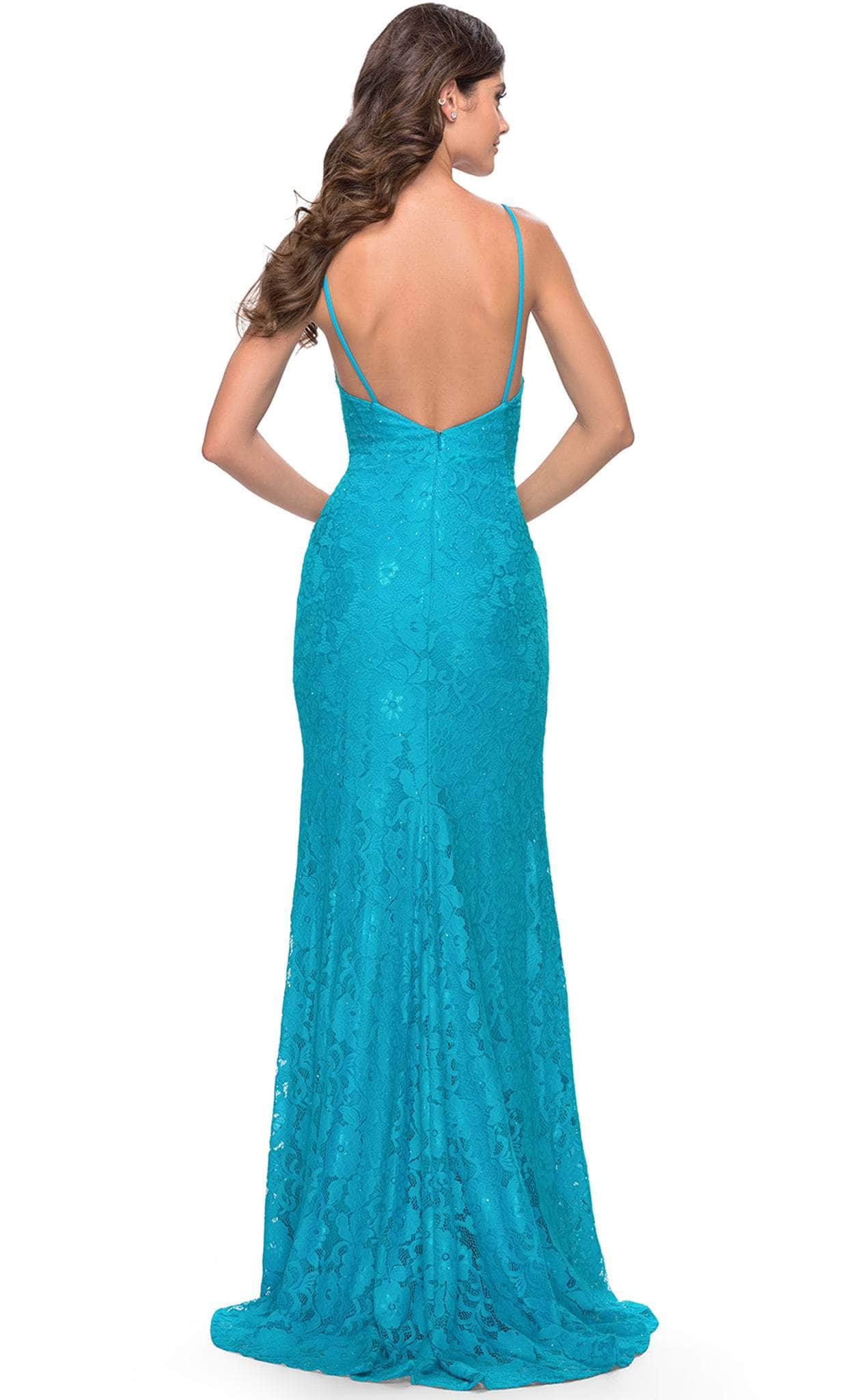 V-Neck Stretch Lace Long Prom Dress