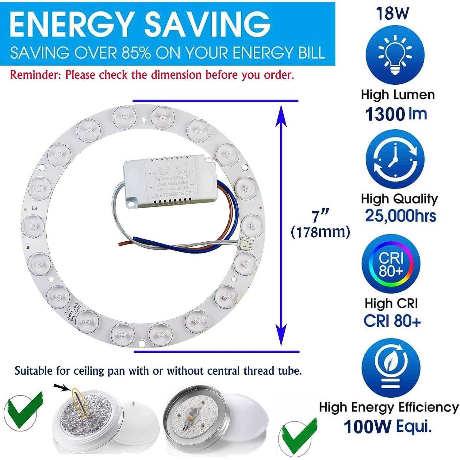 18W Ring Light Replacement Led Circle Light Panel For Flush Mount Ceiling Fan