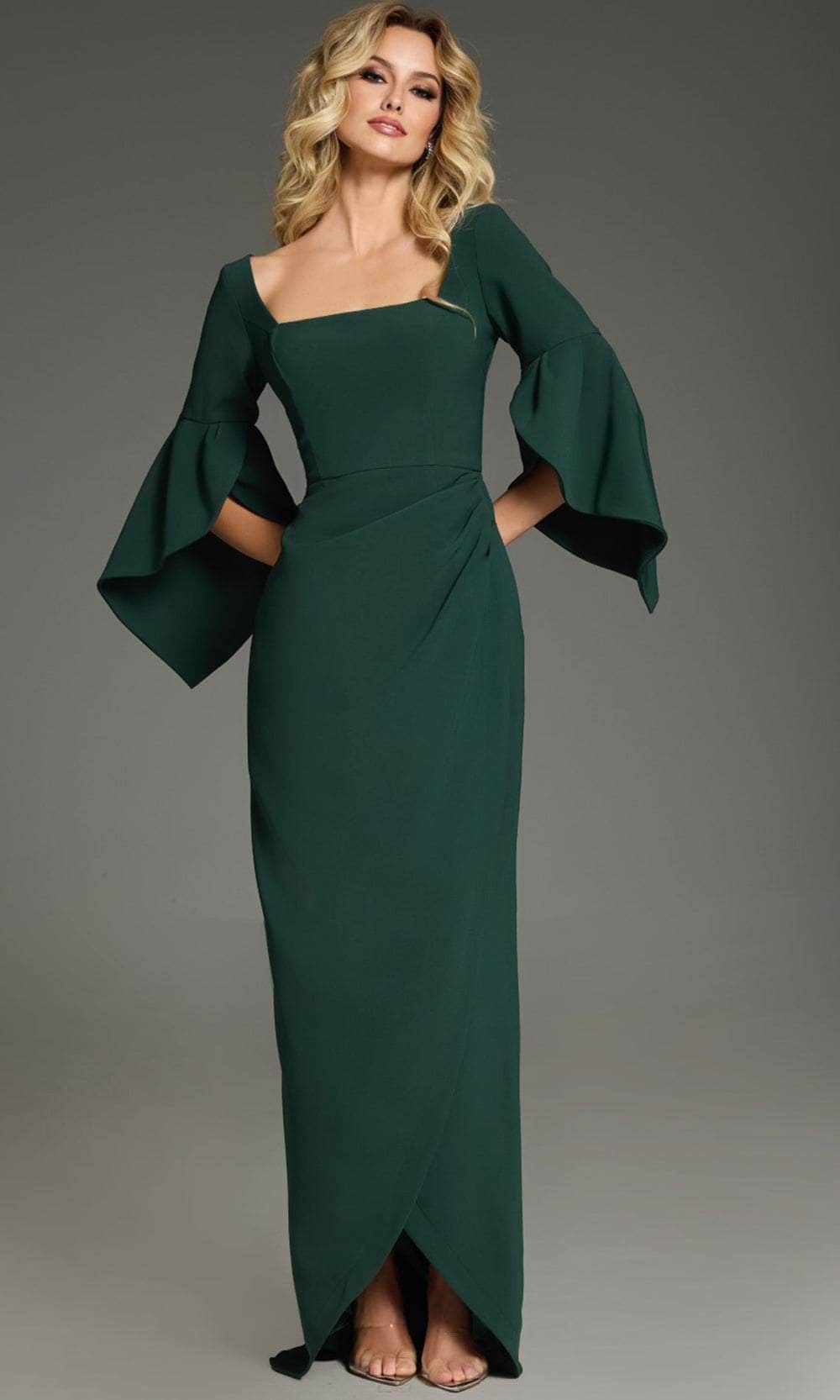 Fitted Bodice Bell Sleeve Prom Gown