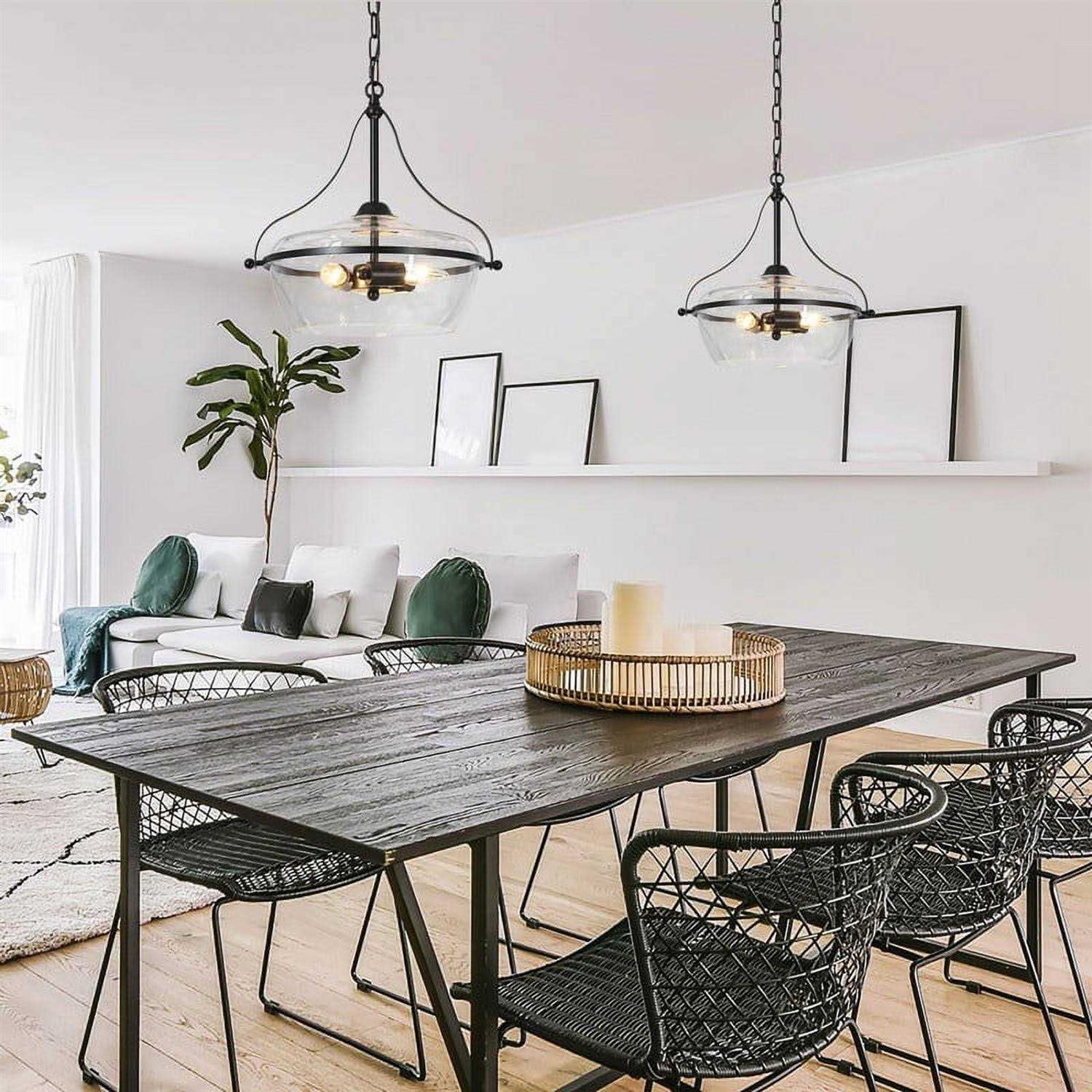 Zelena Modern Farmhouse 3-Light Black Chandelier Glass Pendant Dining Room