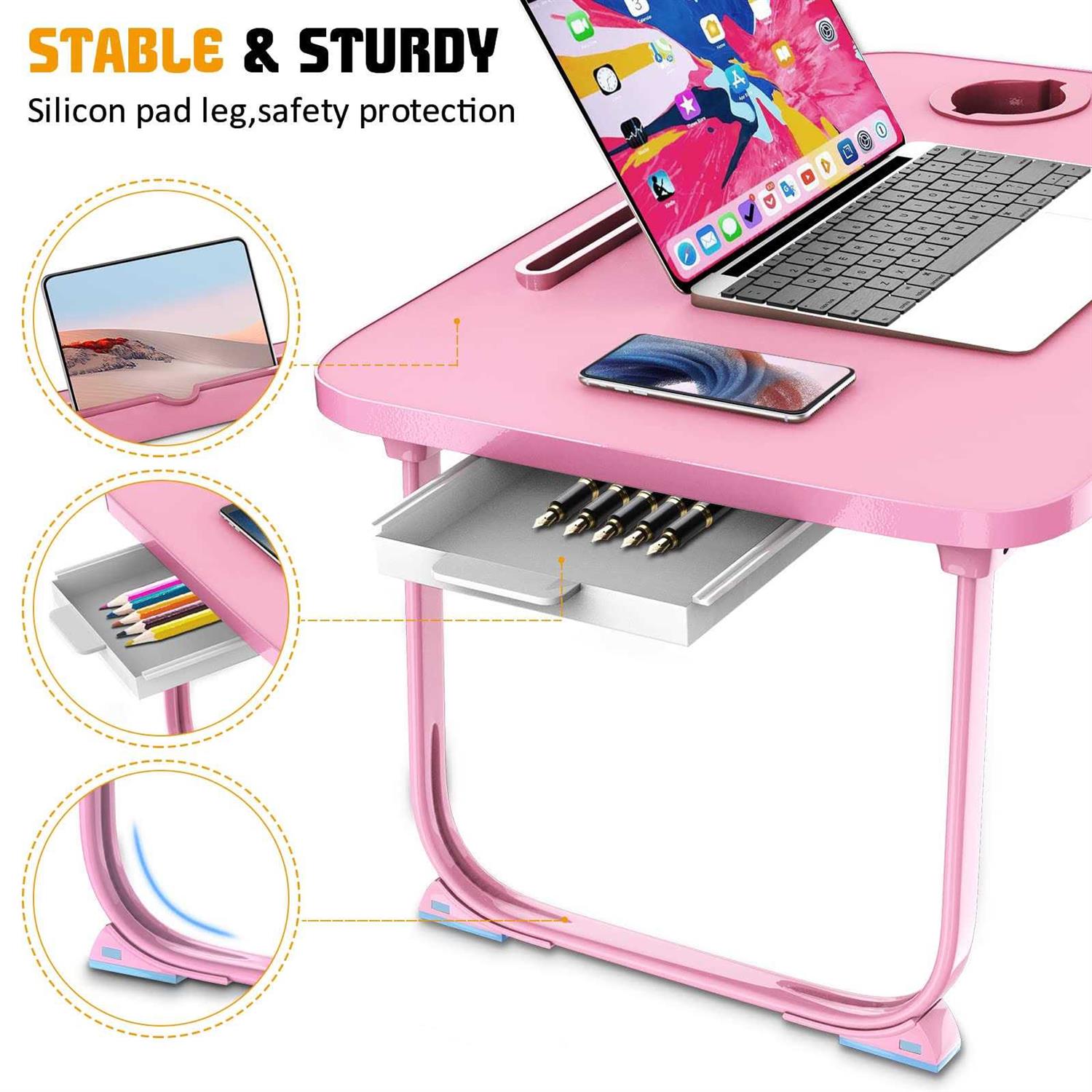 fayquaze Lap laptop desk, portable foldable laptop bed table with storage drawer and cup holder