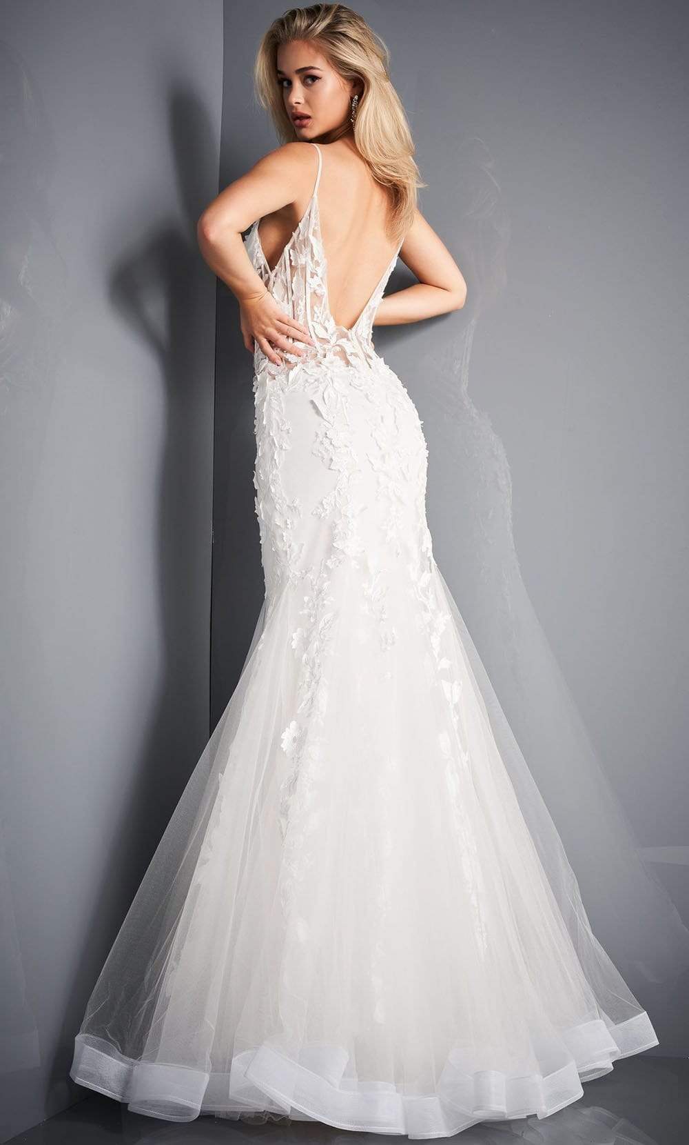 02841 Floral Appliques Corset Bodice Tulle Trumpet Gown