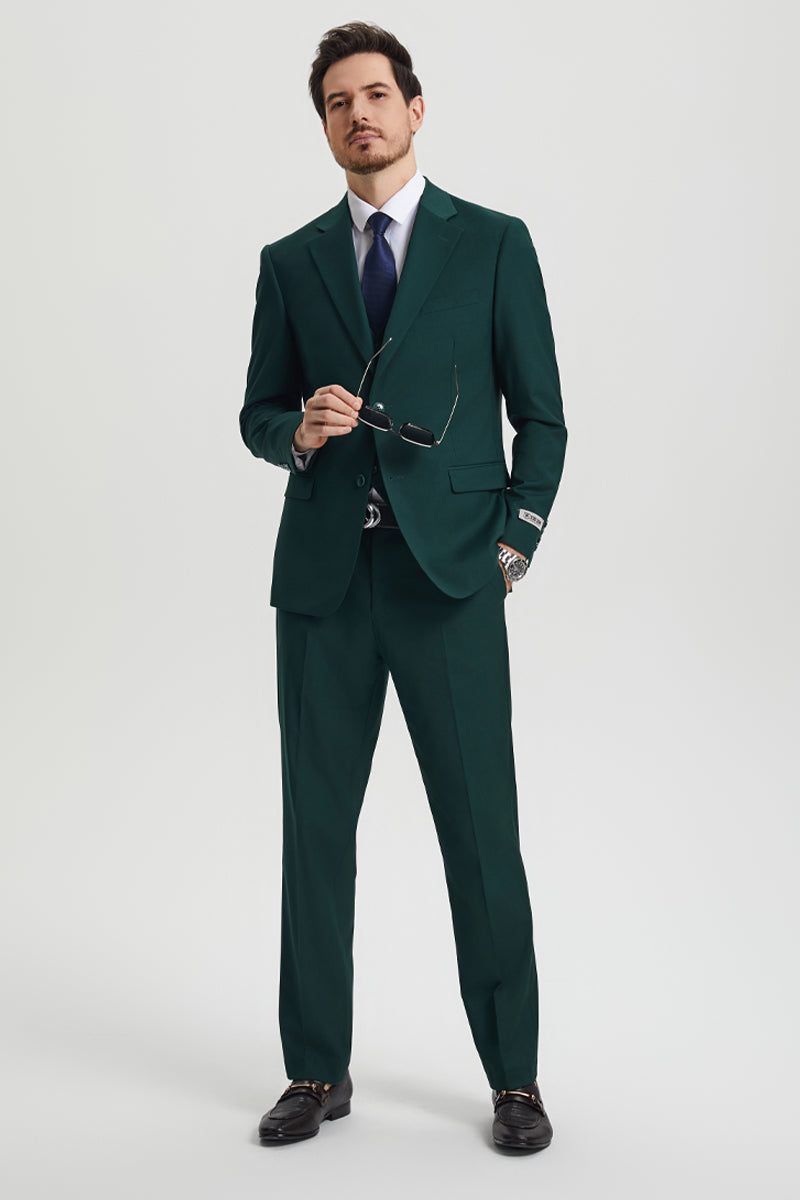 Men’s Two Button Vested Stacy Adams Basic Designer Suit in Hunter Green