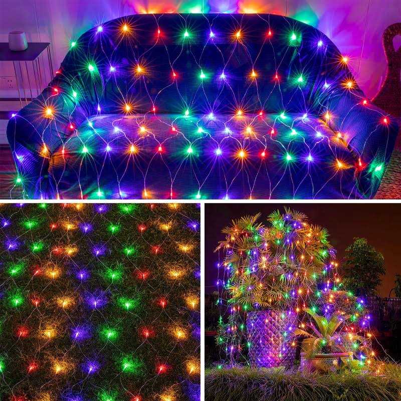 weillsnow 198 Led 9.8ft x 6.6ft 198 Led Net Lights Connectable 8 Lighting Twinkle Modes Mesh Lights for Christmas Outdoor Patio Garden Bush Fence