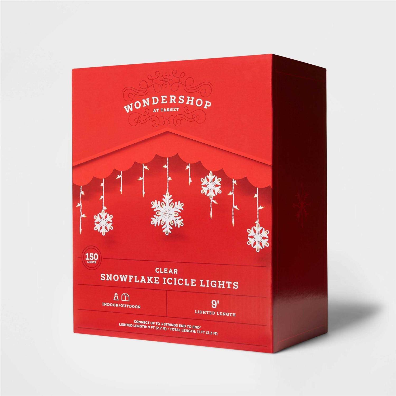 Wondershop 150ct Incandescent Christmas Icicle Lights with Snowflake Novelty Accent Clear Bulbs with White Wire