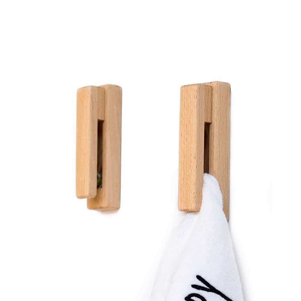 Wood Towel Hooks Set of 2 Self Adhesive Vintage Towel Holder Wooden Wall Mounted Towel Racks for Bathroom and Kitchen