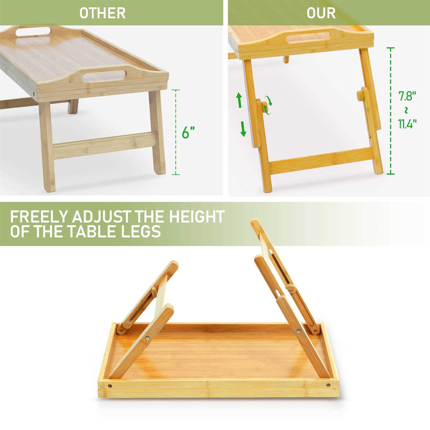 Mayyol Breakfast Bed Tray for Eating Height Adjustable Raised Food Table