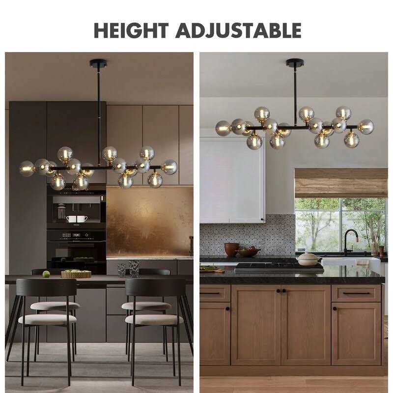 40 in. Linear Modern Chandelier 16-Light Brass Sputnik Chandelier with Globe Frosted Glass for Dining Room