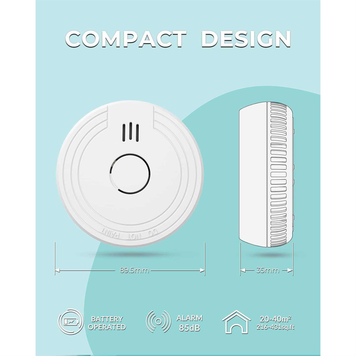 Ecoey Smoke Alarm Fire Detector, Battery Photoelectric Smoke Detector with Test Button and Low Battery Signal