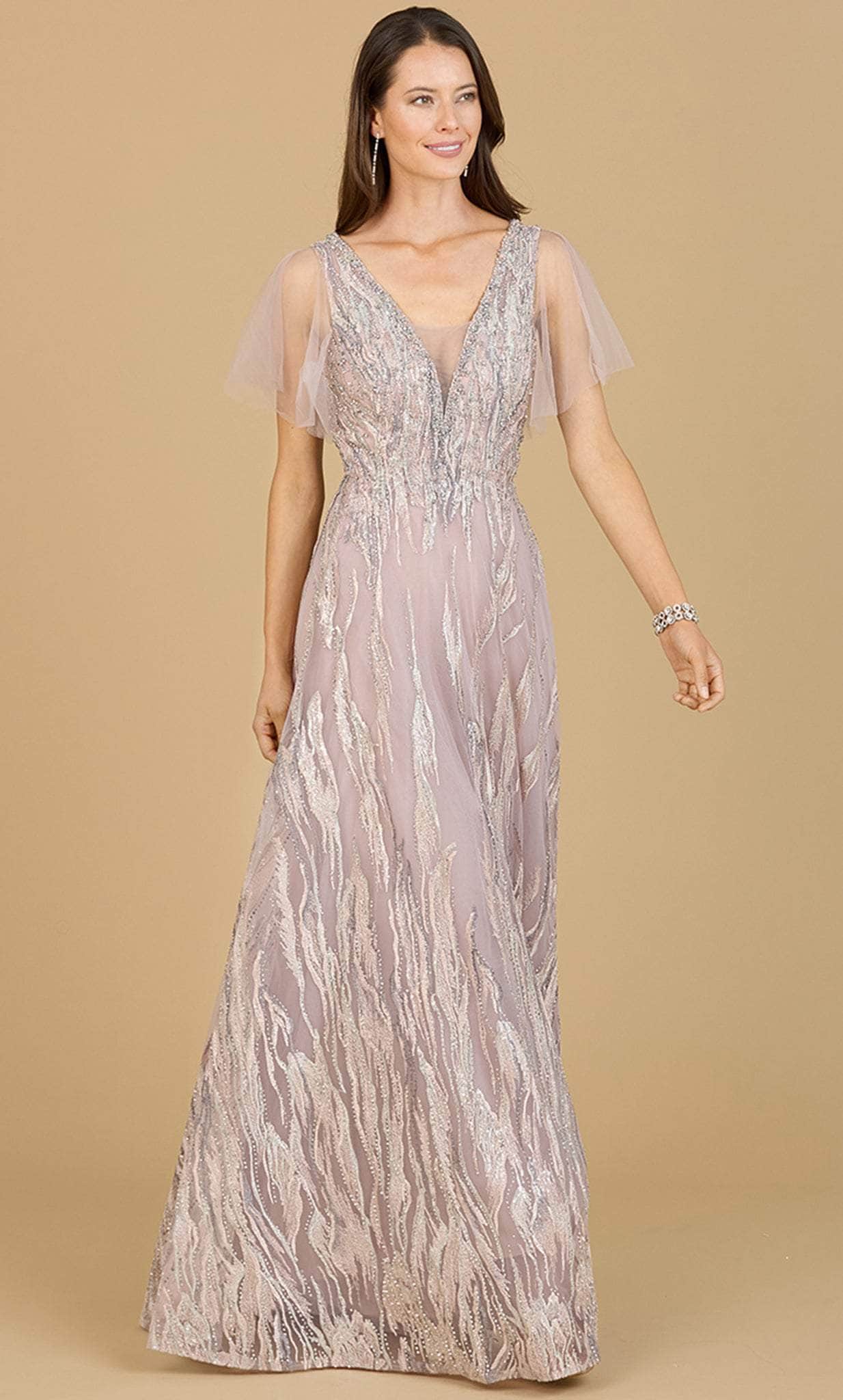 V-Neck Sheer Cape Sleeve Evening Gown