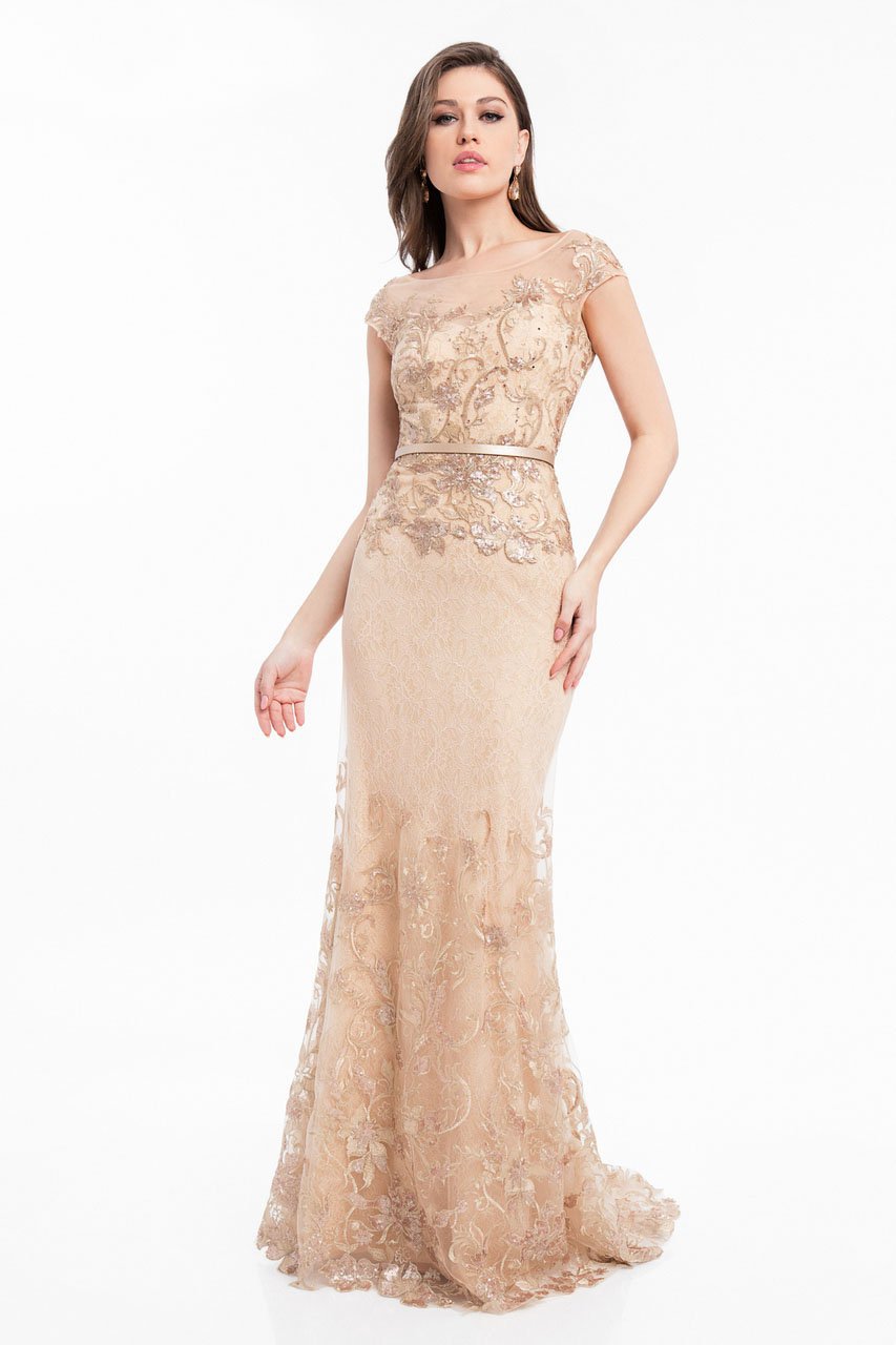 1823M7704 Sequined Metallic Lace Trumpet Dress