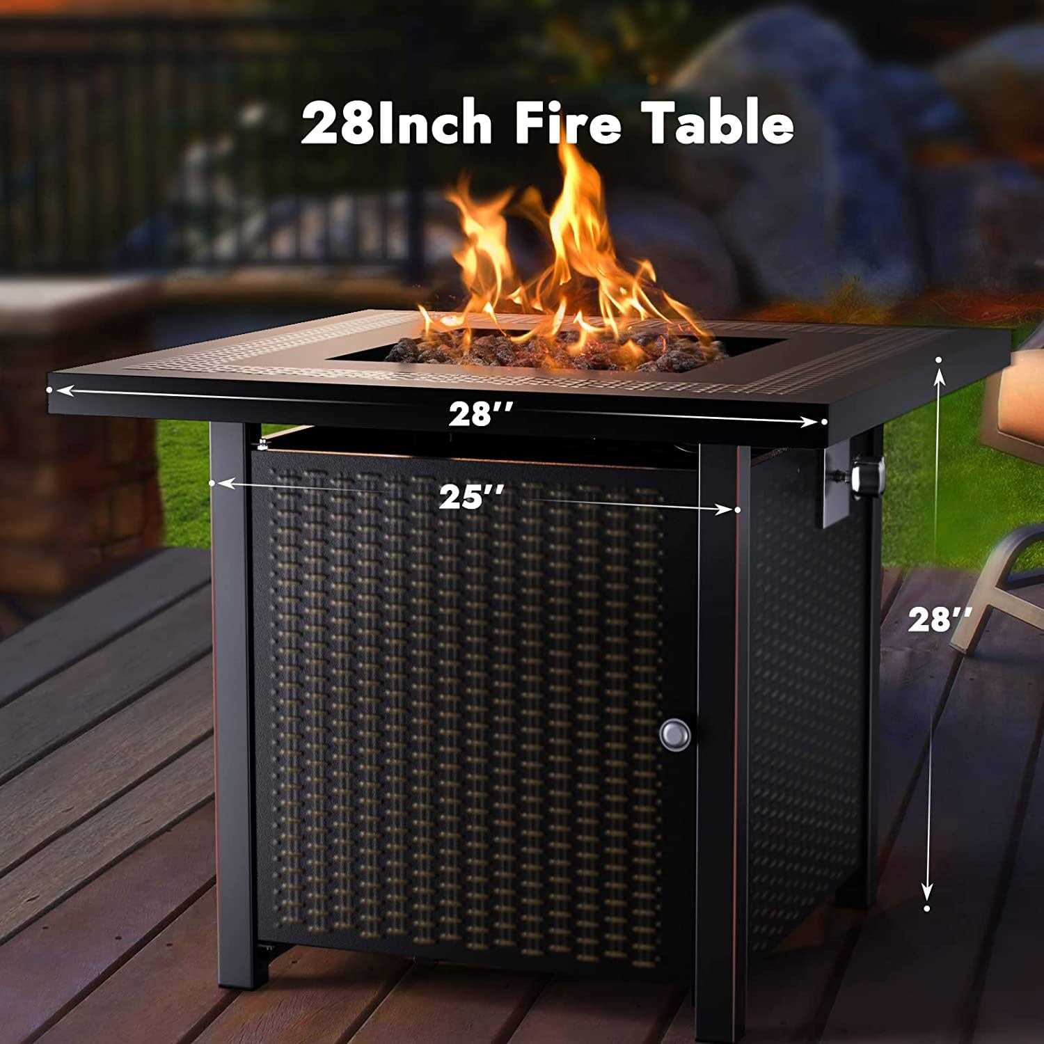 Ciays Propane Fire Pits 28 Inch Outdoor Gas Fire Pit, 50,000 BTU Steel Fire Table with Lid and Lava Rock, Add Warmth and Ambienc