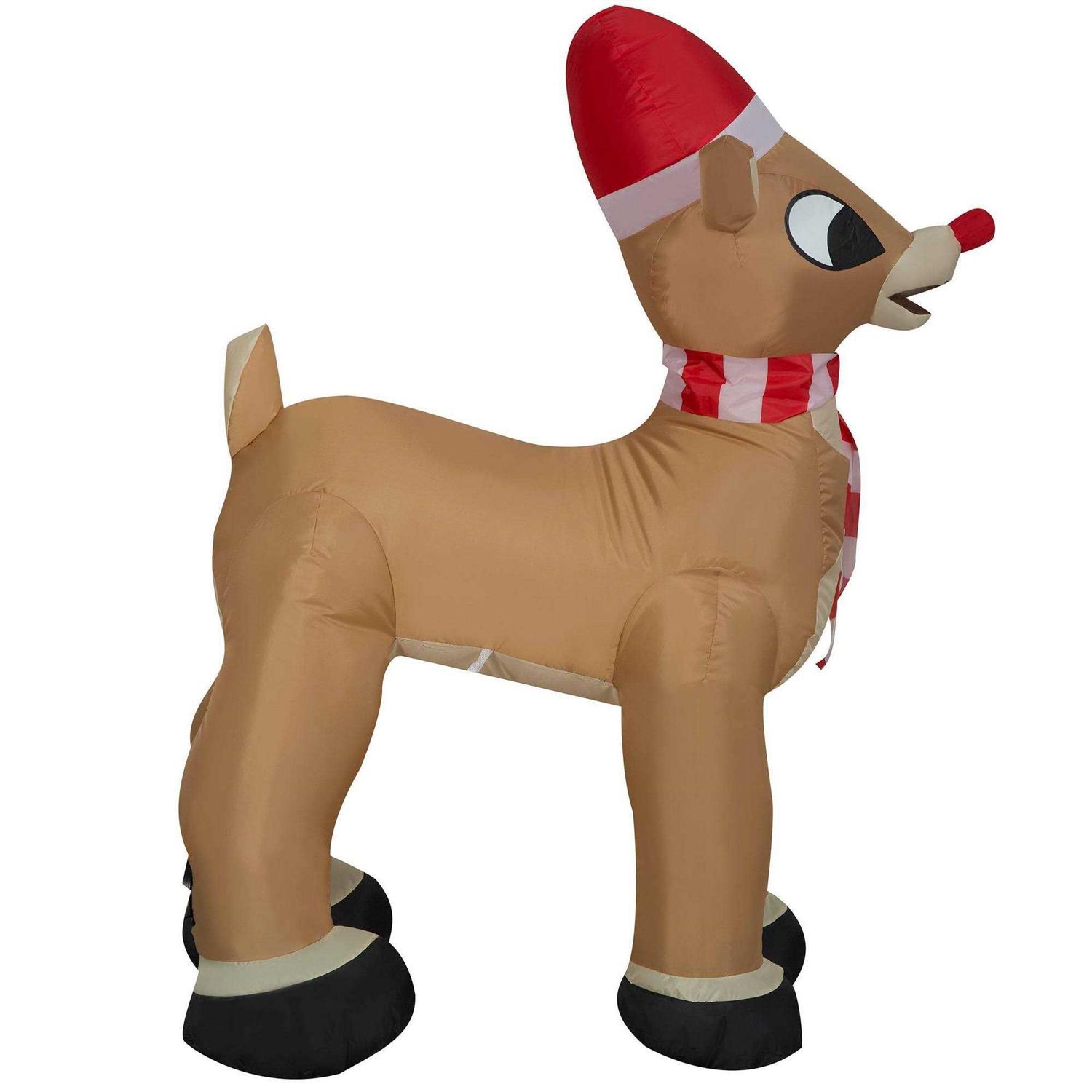 Airblown Standing Rudolph W Santa Hat & Scarf Iatable Gemmy Industries