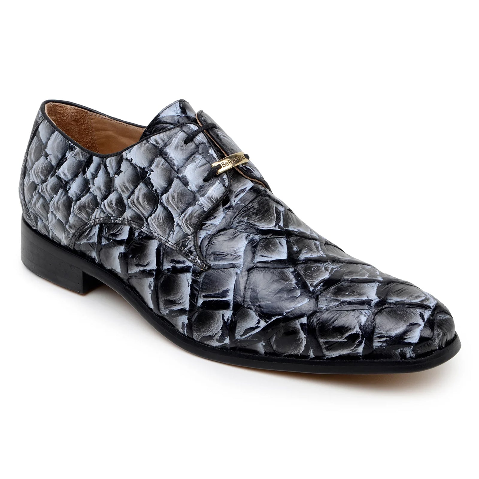 Men’s Belvedere Renzo Genuine Pirarucu Lace Up Derby Dress Shoe in Ivory & Black