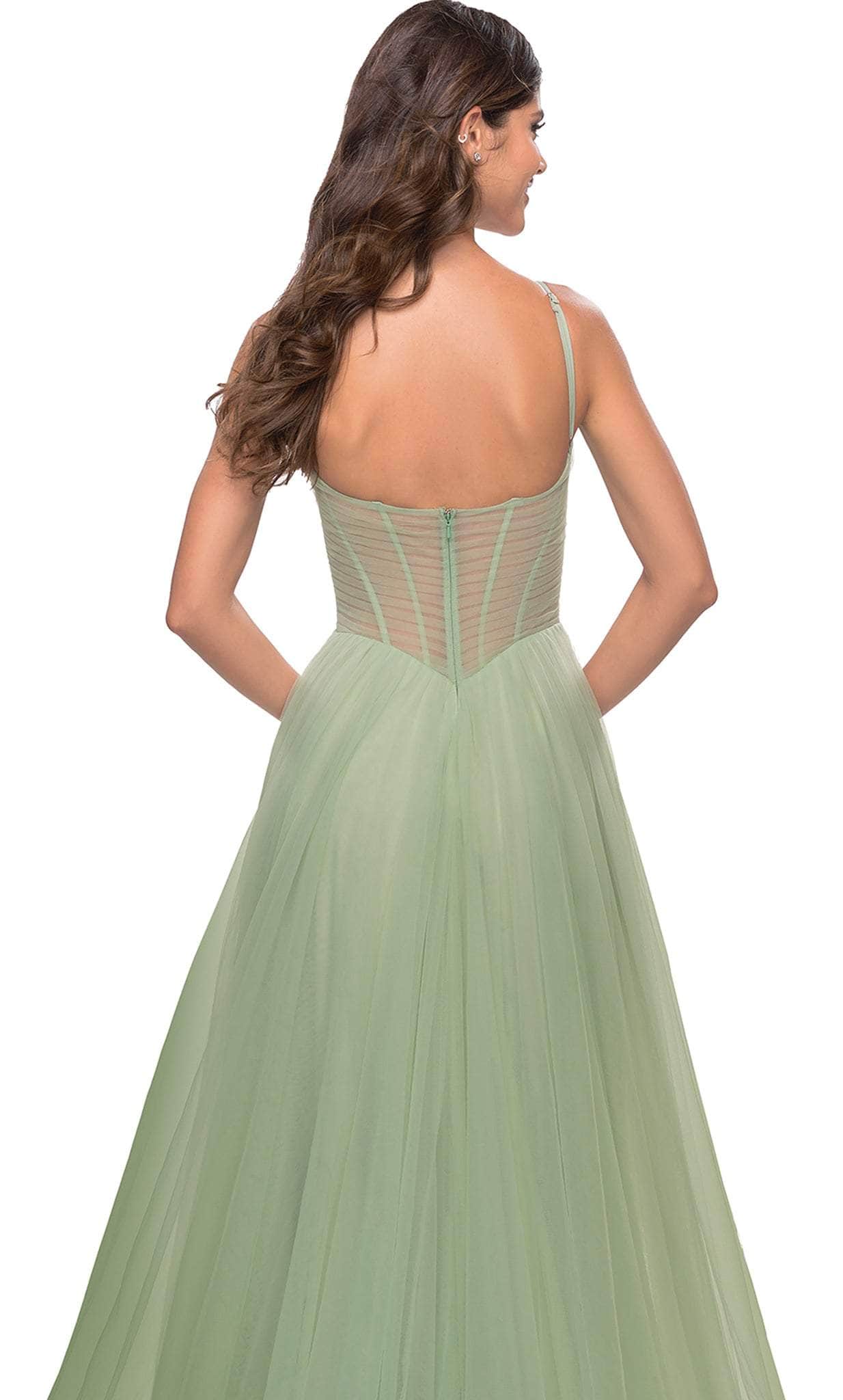 V-Neck Sheer Corset Evening Dress