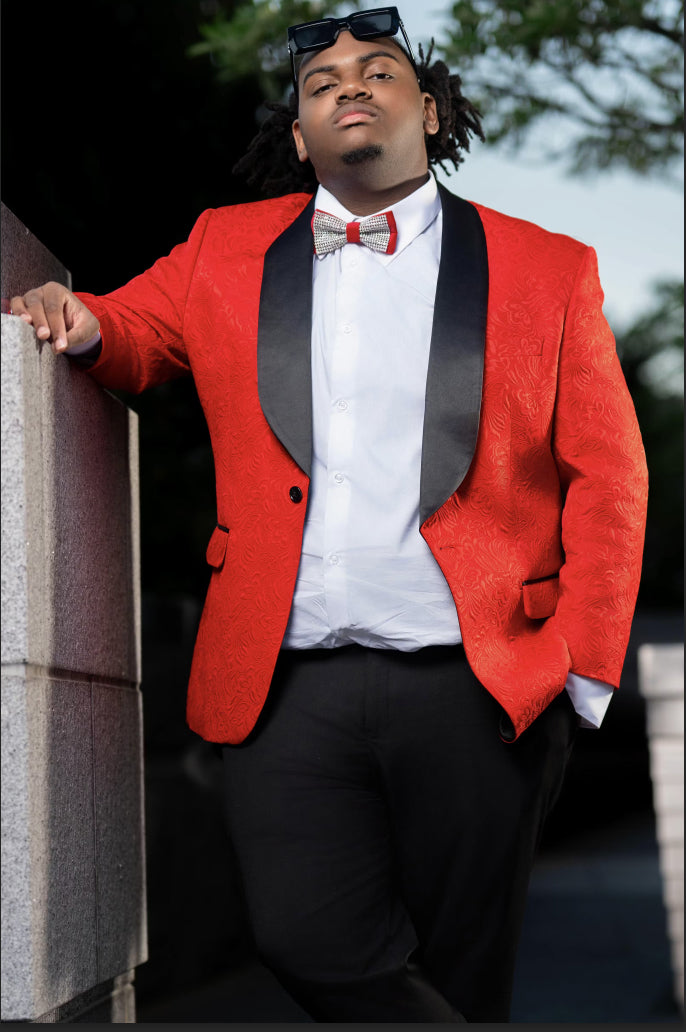 Men’s Slim Fit Vested Paisley Wedding Tuxedo in Red
