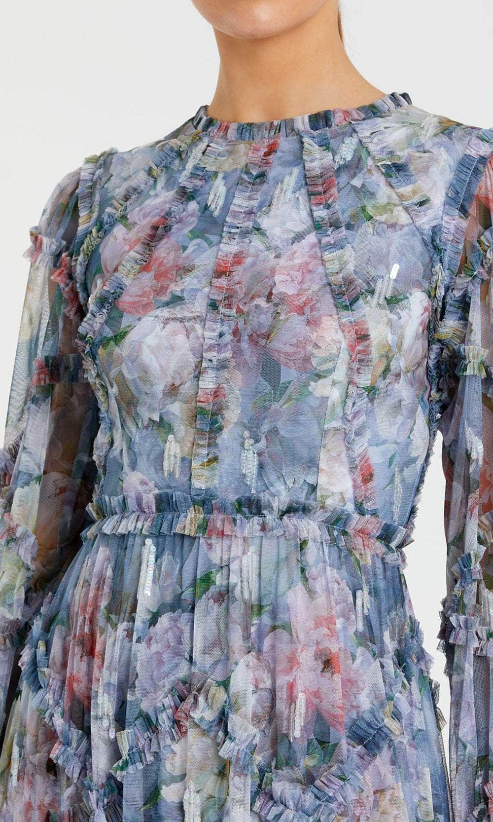 Floral Print Long Sleeve Evening Dress