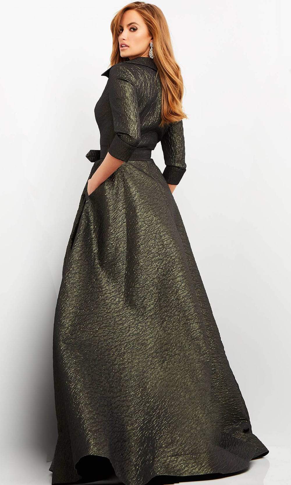 05075 Quarter Sleeve V-Neck Metallic Dress