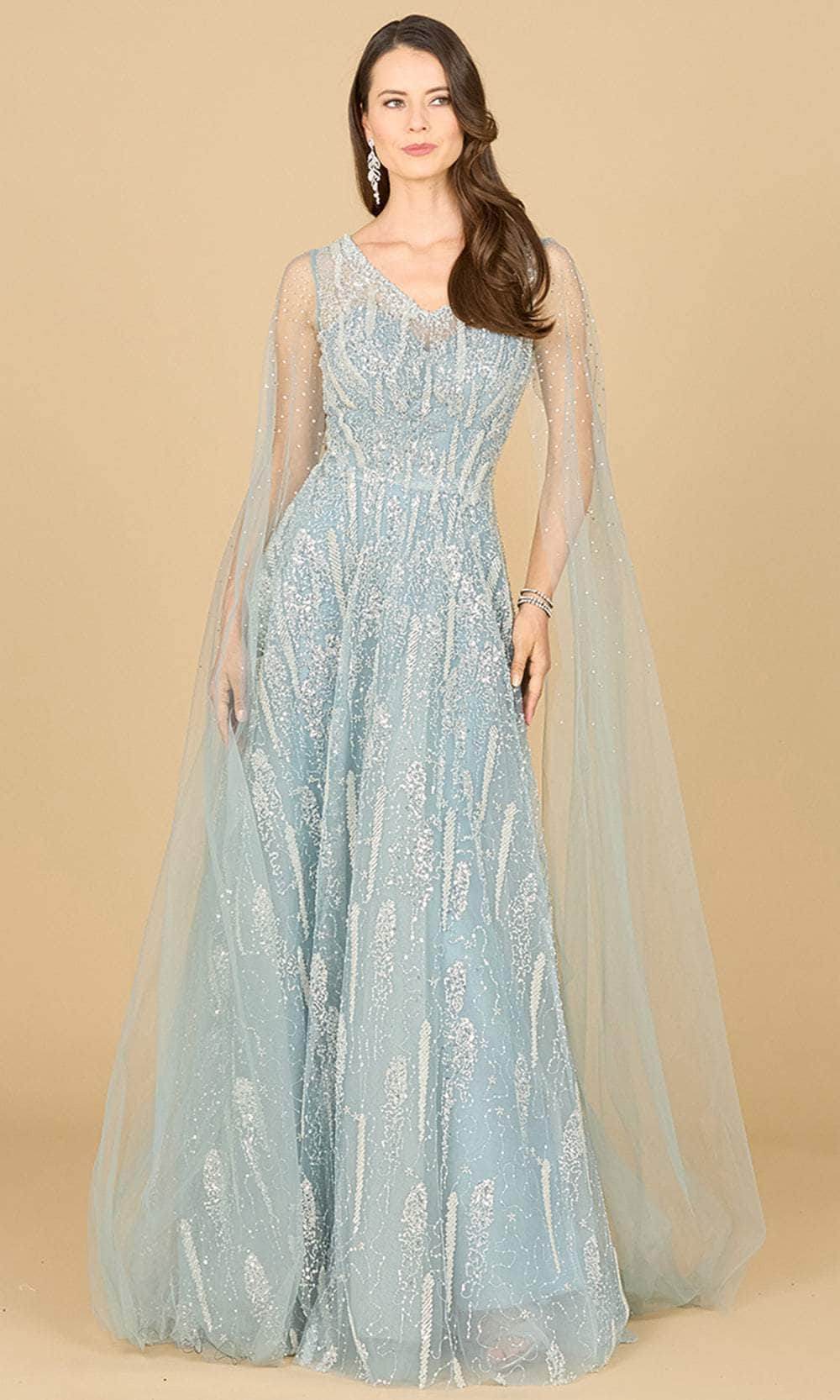 Embellished Cape Sleeve Evening Gown