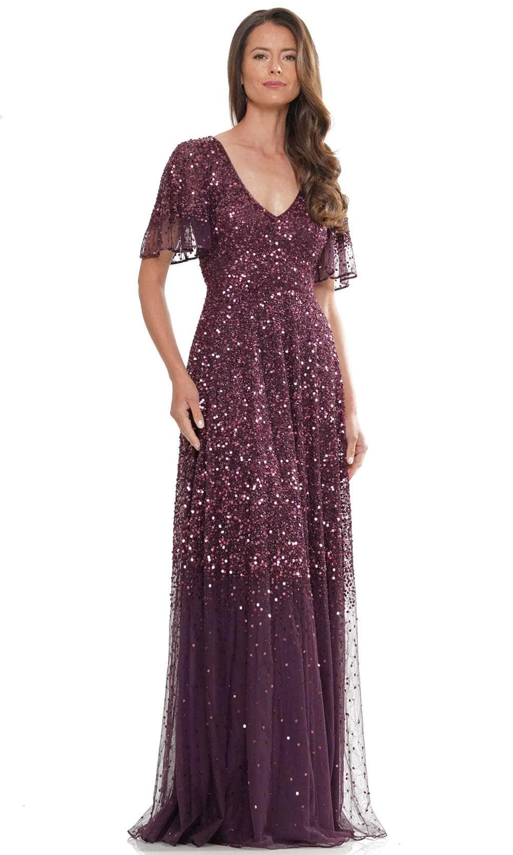 Flutter Sleeve Sequin Evening Dress