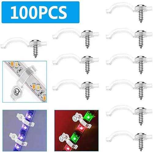 100 Pack Strip Light Mounting Bracket,Transparent Fixing Clips for 10mm Wide IP65 Waterproof 5050 LED Strip Light,One Side Fixing,100 Screws Included
