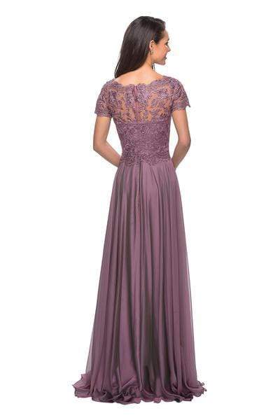 27098 Embordered Lace Bodice Chiffon A- Line Gown