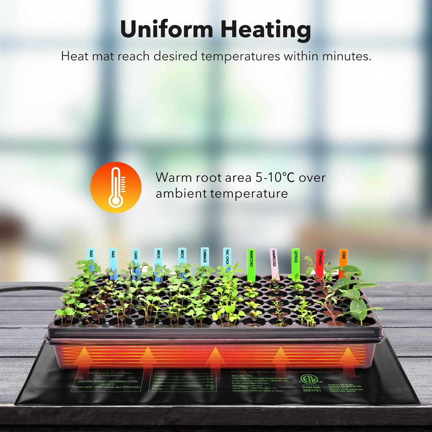 BN-LINK Durable Seedling Heat Mat Warm Hydroponic Heating Pad Waterproof 10 x 20.75 for Seed Starting Greenhouse and Germination