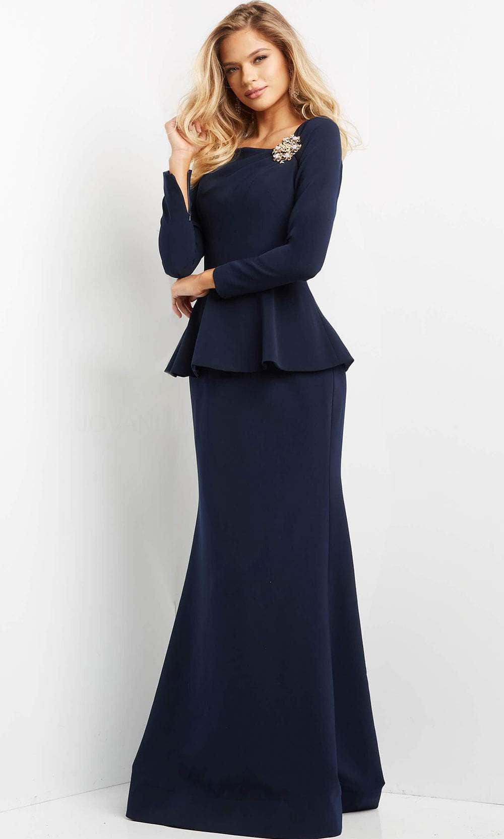 Peplum Long Sleeve Evening Gown