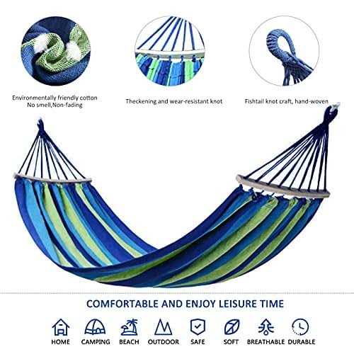 Colel Double Hammock 2 Person Cotton Canvas Hammock 450lbs Portable Camping Hammock with Carrying Bag Two Anti Roll Balance Beam Metal Carabiner