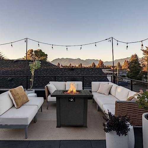 AJ Enjoy 28&” Propane Fire Pit Table 50,000 BTU Fire Table with Steel Lid