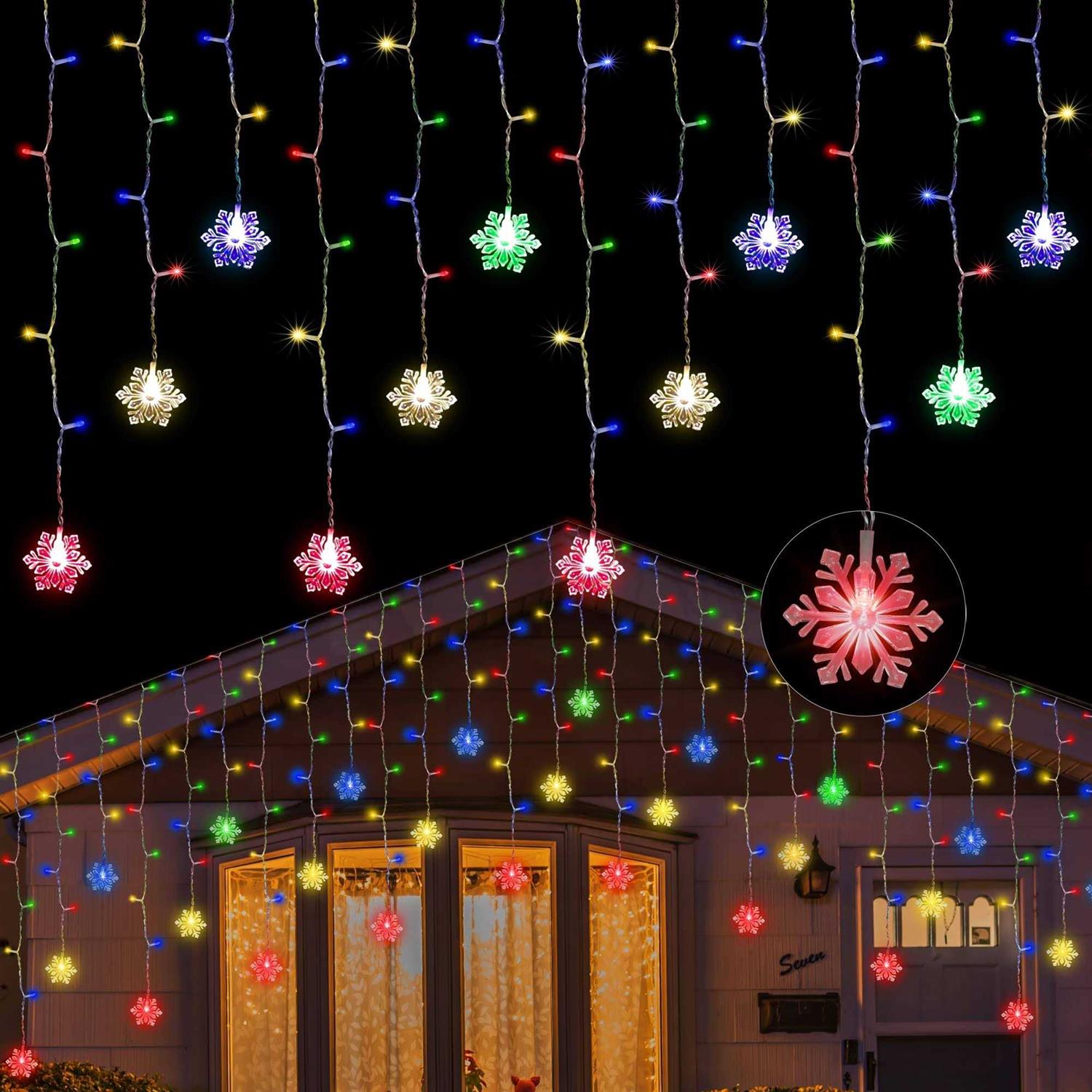 150 Led Icicle Lights with Snowflake 8 Twinkle Modes Curtain Lights,Hanging Fairy Lights for Outdoor Christmas Lights