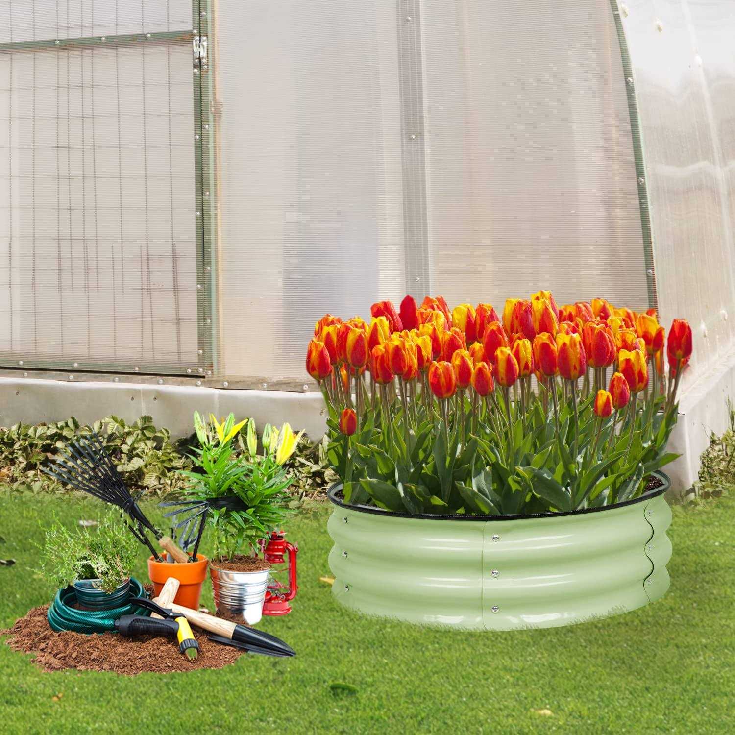 Aoodor 9&” Tall Aluzinc Metal Raised Garden Bed 30&” Round