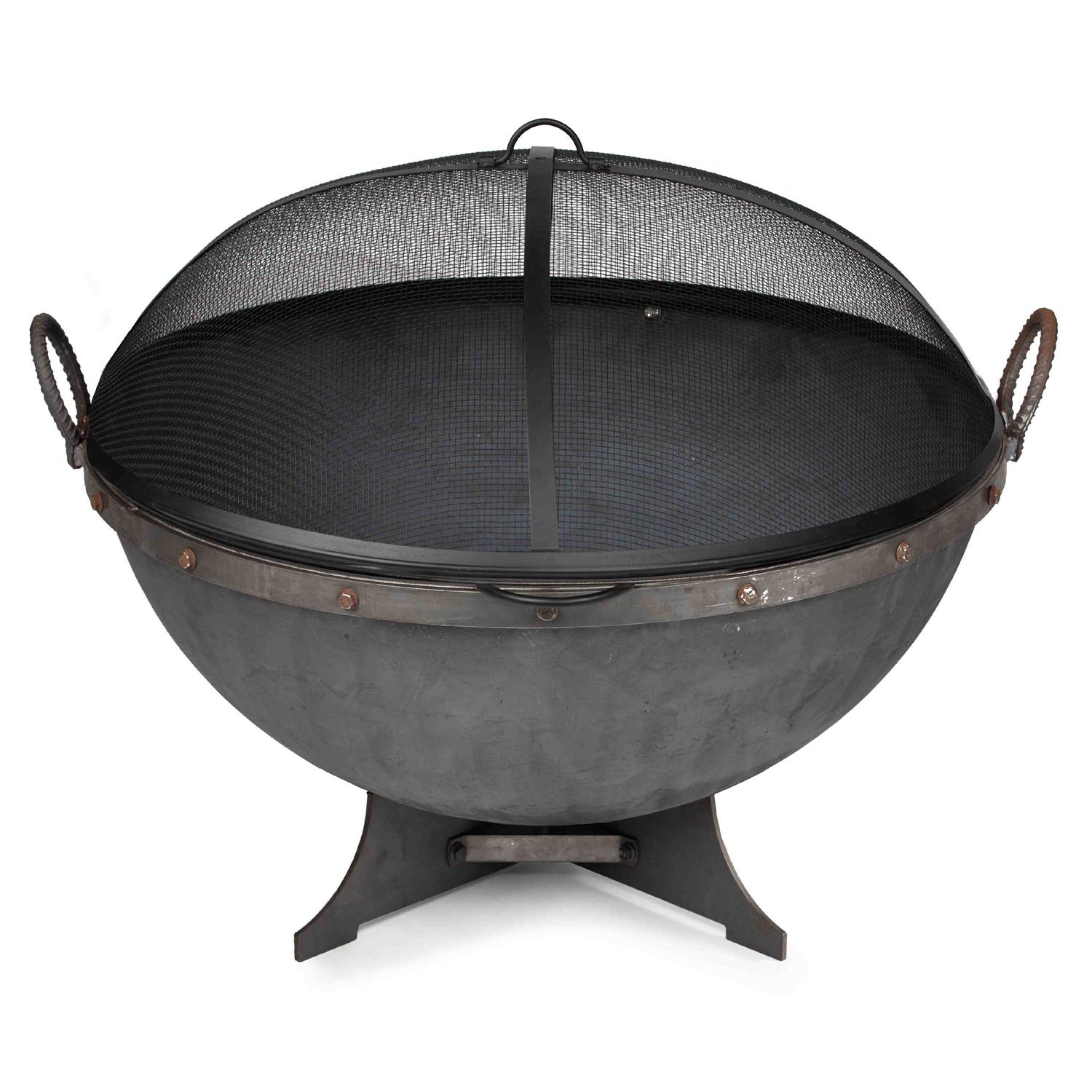 Titan Great Outdoors Hemisphere Fire Pit with Screen and Poker 32 Cast Iron