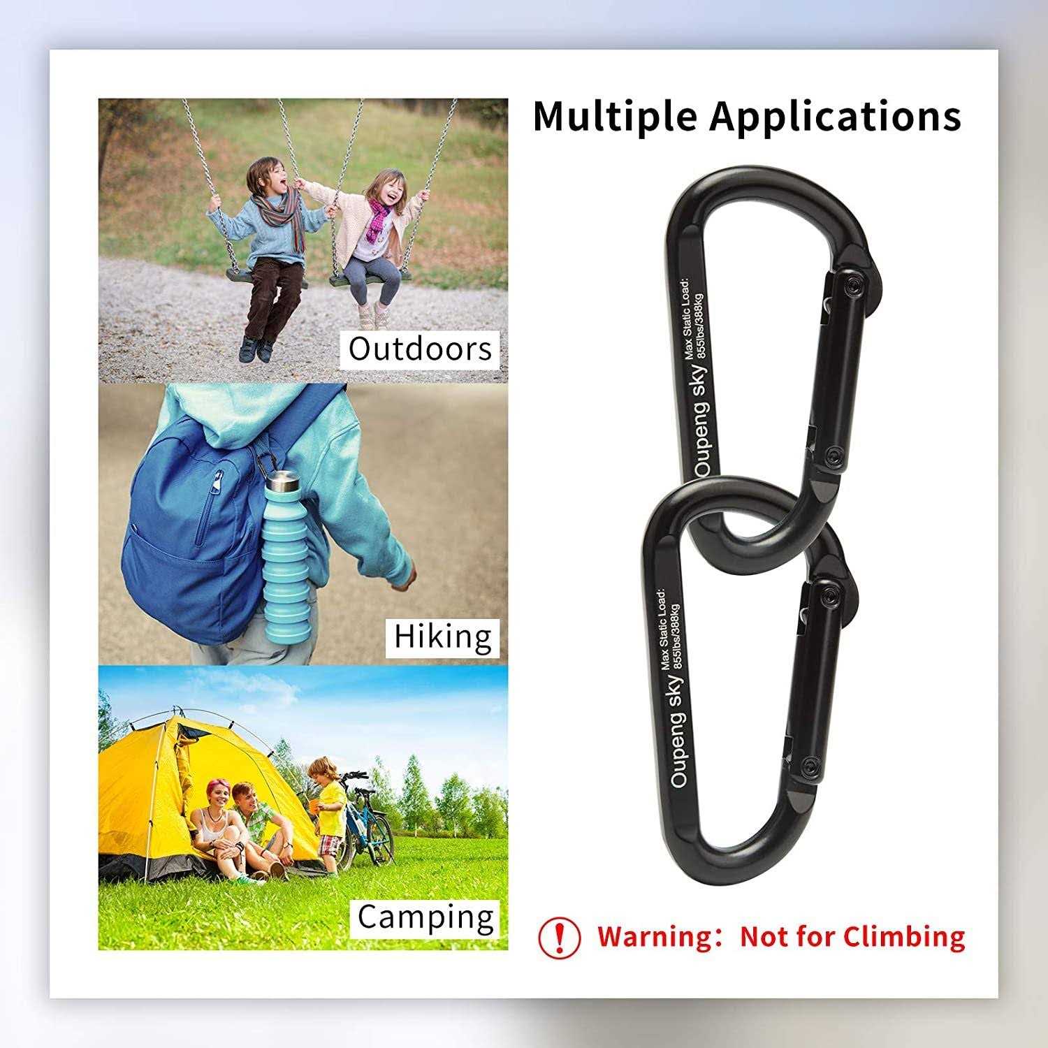 Carabiner Clip,855lbs,3 Heavy Duty D Ring Caribeener Clips,Carabiner Keychain Caribeaners for Hammocks,Camping,Hiking,Outdoors,Gym,Small Carabiners