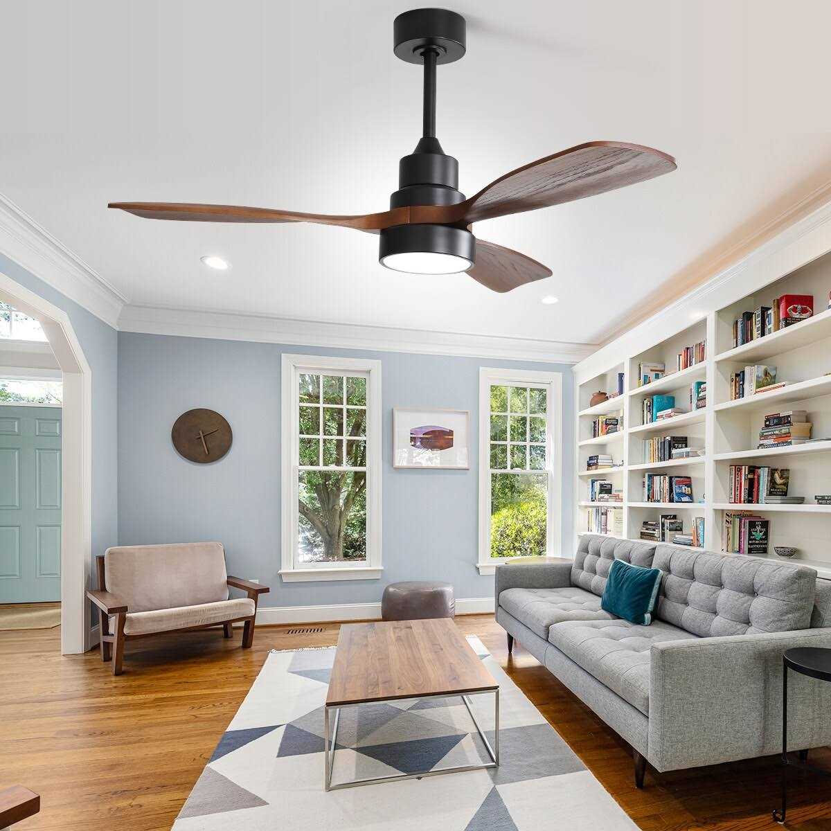52 and 60 Noiseless Walnut Wood Ceiling Fan with Remote Control,Light Integrated Optional