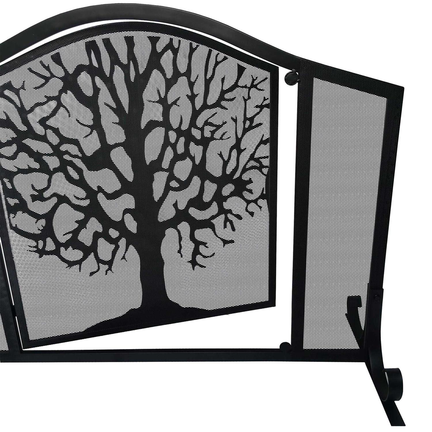 The Urban Port 43 Inches 3 Panel Iron Fireplace Screen Mesh Design Arched Top UPT-232047