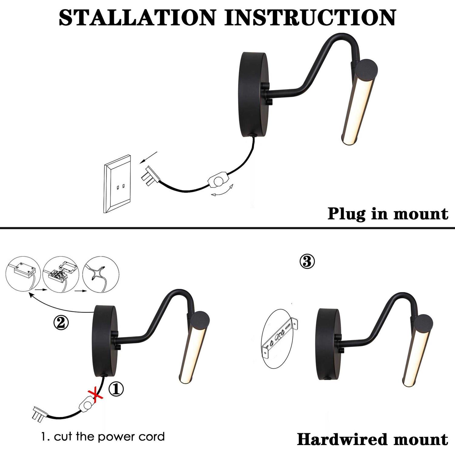 10W Dimmable LED Picture Light Fixture Plug in/Hardwired,3CCT Eurus Home Finish